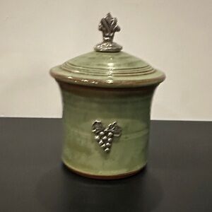 Handcrafted Crosby & Taylor green stoneware Canister with Lid